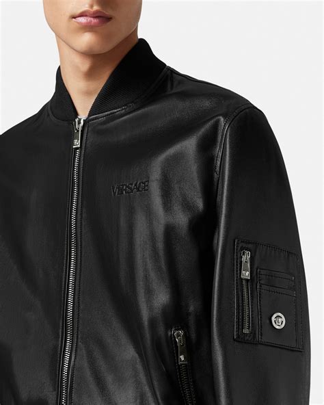 bomber nero versace|Versace Leather Bomber Jacket .